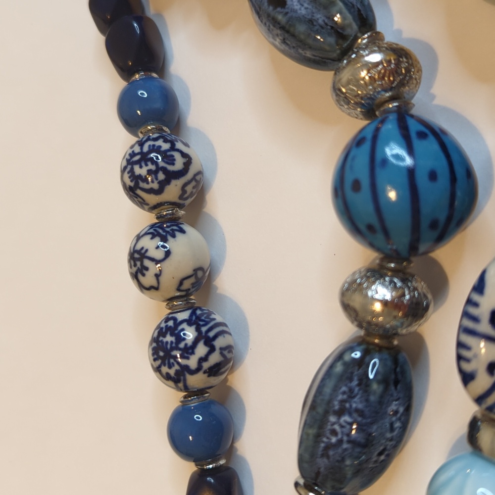 Handcrafted Blue Bead Statement Necklace - Picture 12 of 13